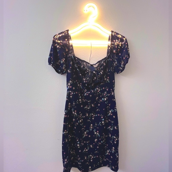 Windsor Navy Blue Floral Mini Dress Puff Sleeve Bodycon Formal Spring - Picture 3 of 13